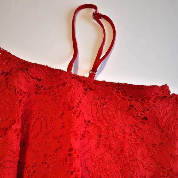 Red One Shoulder Lace Top - Picture 7 of 13